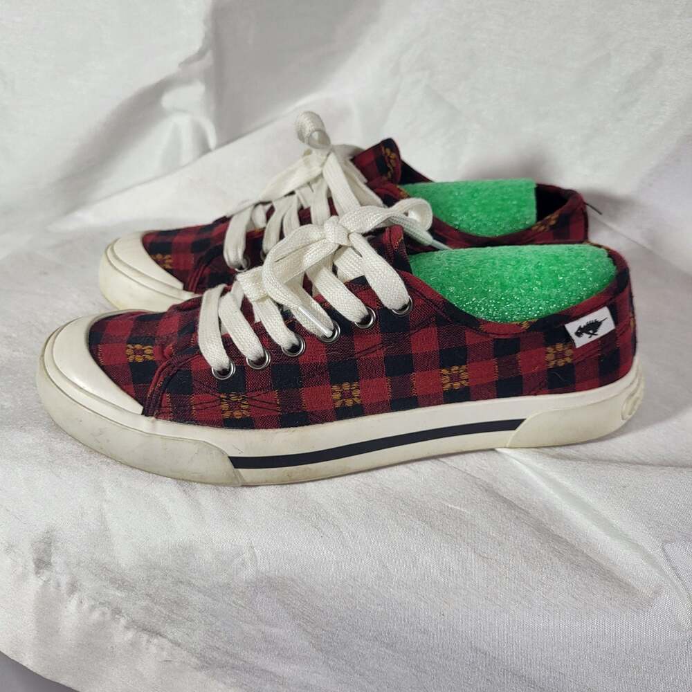 Rocket Dog Jazzin Red Black Buffalo Plaid Floral Canvas Sneakers